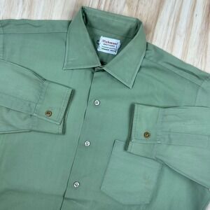 VTG 70s Richman Bros Solid Green Button Down Shirt Disco Rockability XL